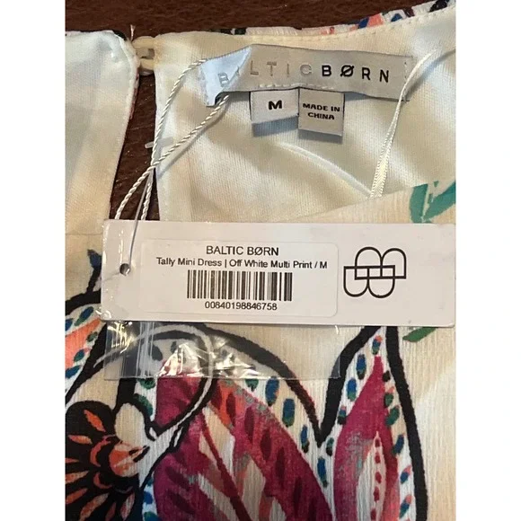 Baltic Born Tally Mini Dress Off White Multi Print Floral Balloon Sleeve NWT M - Picture 2 of 6